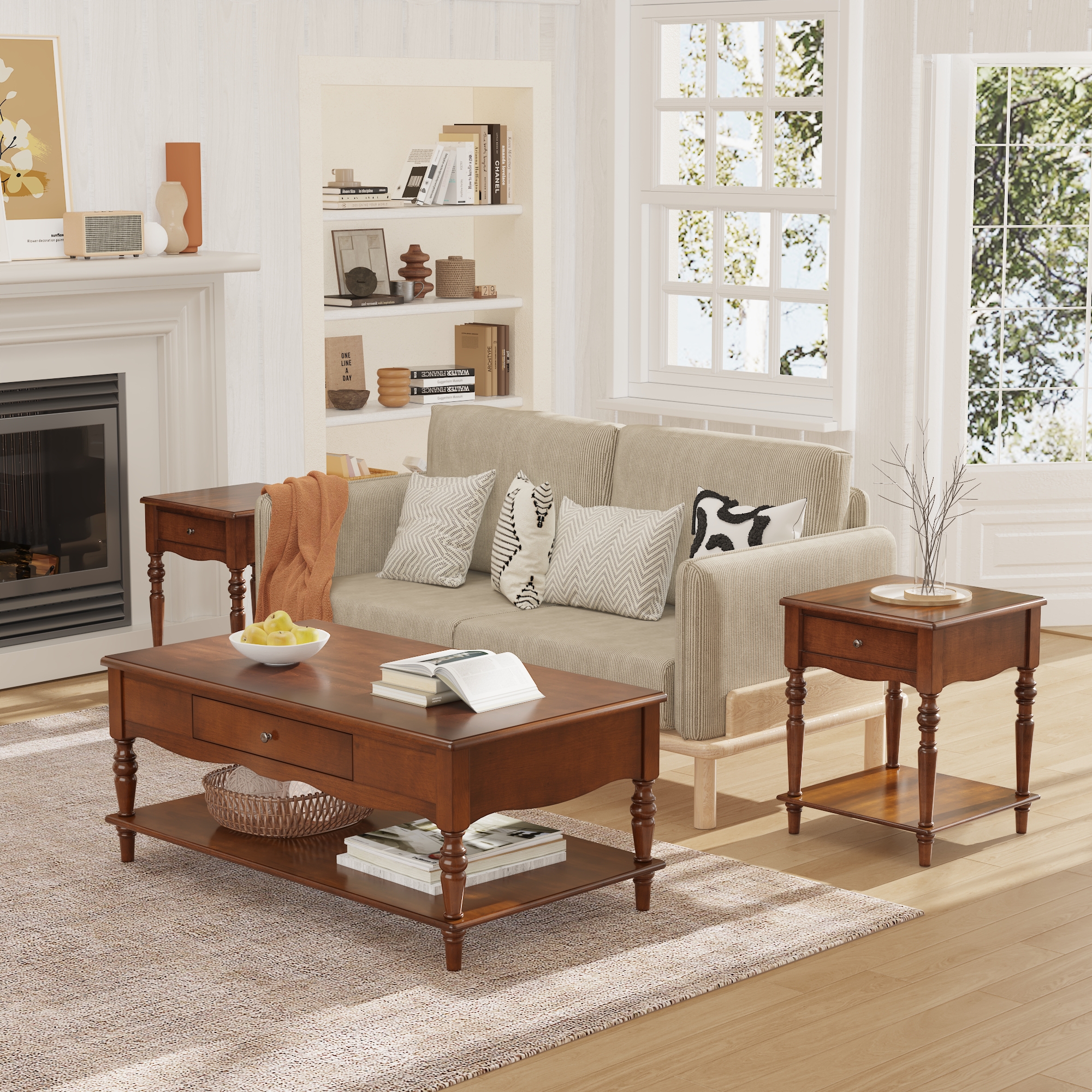 Amazon.com: Large End Table with Drawer and Storage Shelf, Solid